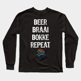 Beer Braai Bokke Repeat | South Africa Rugby Supporter | Braai Time Long Sleeve T-Shirt